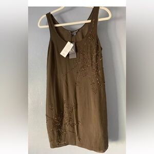 Armani Exchange Dress Beaded 100% Silk Brown Tank Mini Made in India Sz 4